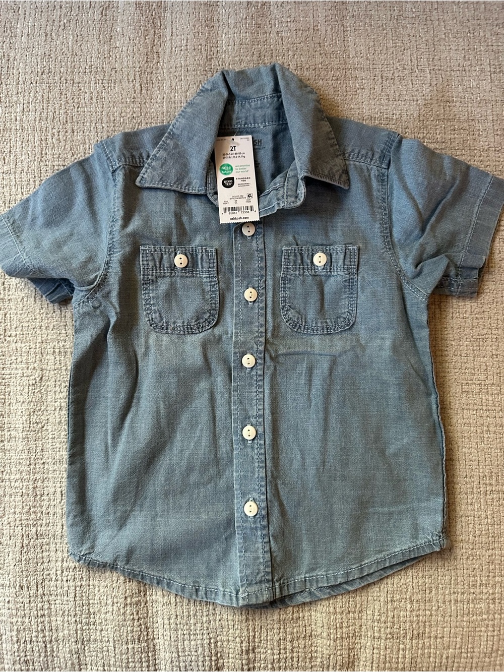 OshKosh B'gosh Light Blue Short-Sleeve Denim Button-Up Shirt Size 2T